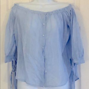 Blue button down top